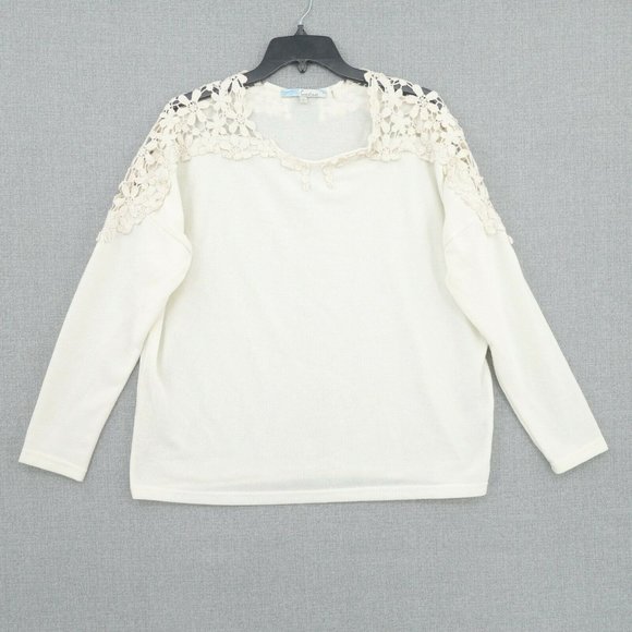 Cecico Blouse Womens Large White Long Sleeve Keyhole Cut Out Stretch - Picture 1 of 9